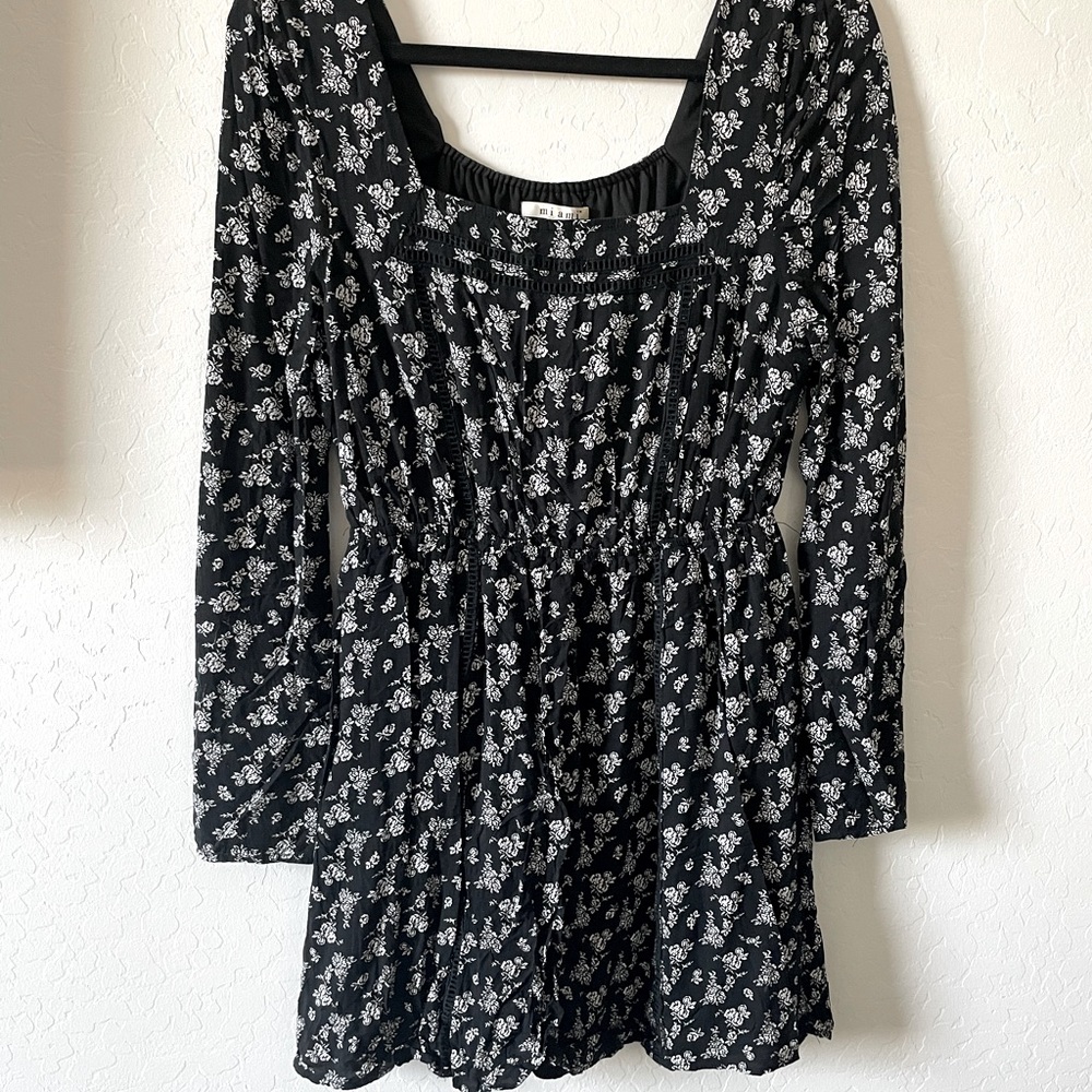 Black Long Sleeve Floral Dress